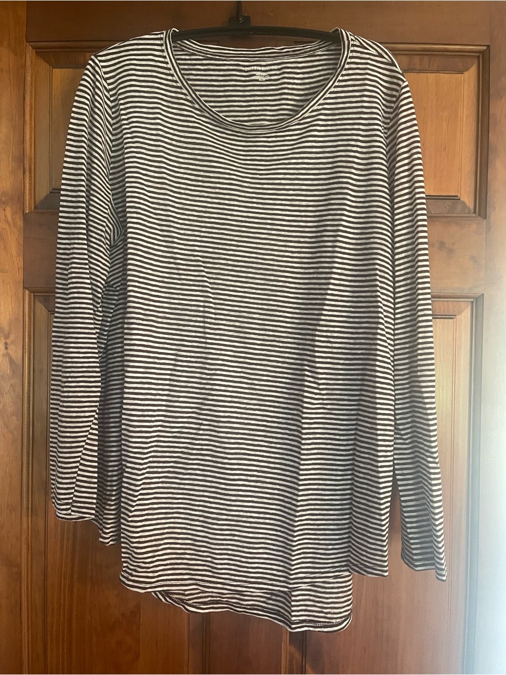 Eileen Fisher Black & White Striped Long-Sleeve Scoop Neck Top